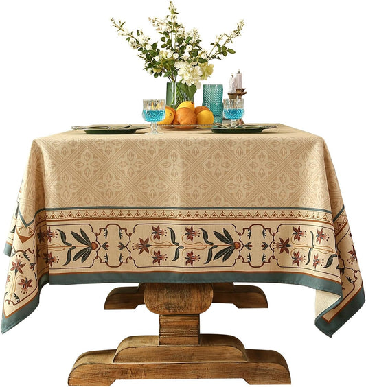 patdrea Designer Beige French Linen Tablecloth for Square Table,Anti-Wrinkle Durable Floral Table Cloth,Dacorative Cover for Kitchen Dining,Tea Party,Christmas,Thanksgiving,67"x67"-Fram