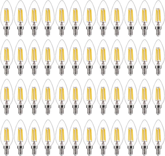 FLSNT 60W Equivalent LED Chandelier Light Bulbs, Dimmable LED B11 E12 Candelabra Base Bulbs, 3500K Natural White, 550LM, 48 Pack UL,CA65 Listed.