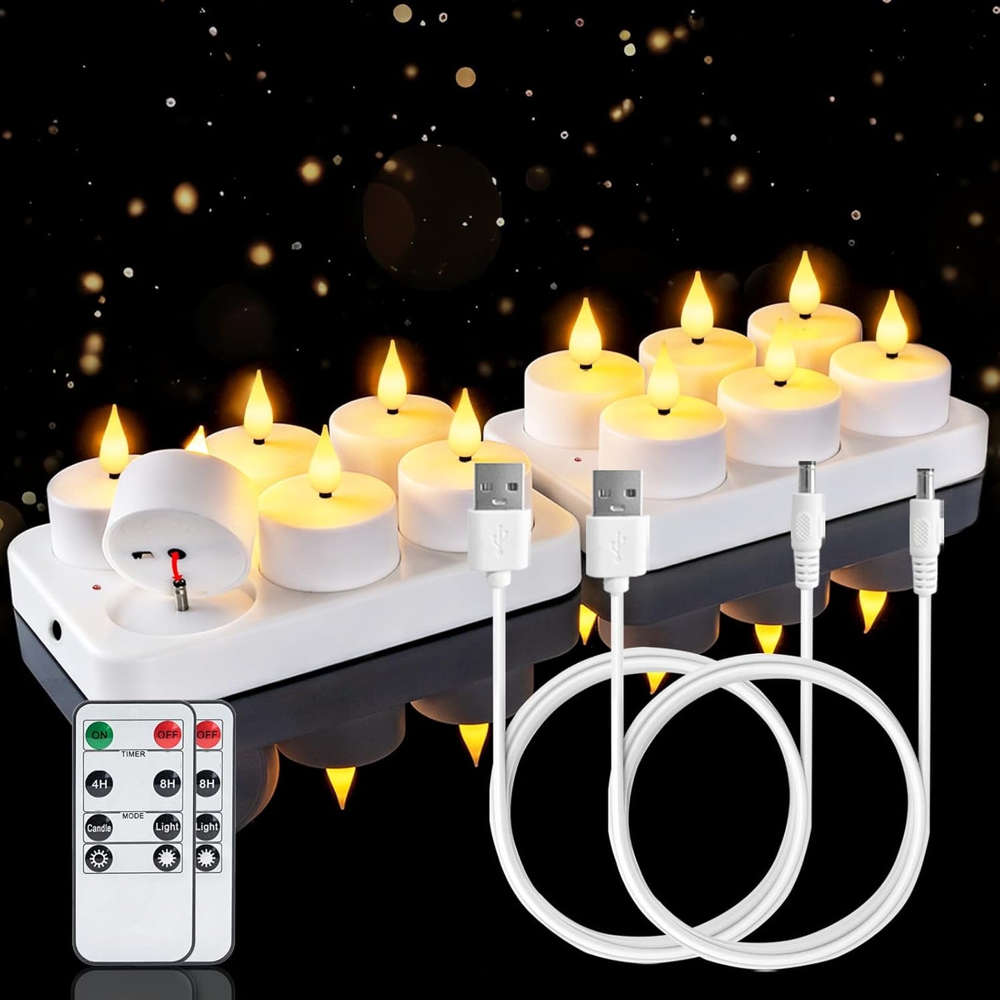 Homemory Rechargeable Tea Lights Flameless Candles with Remote Timer, Battery Operated LED Tealight Candles, USB Candles for Wedding Table Centerpiece Reception Banquet Christmas Halloween, 12-Pack