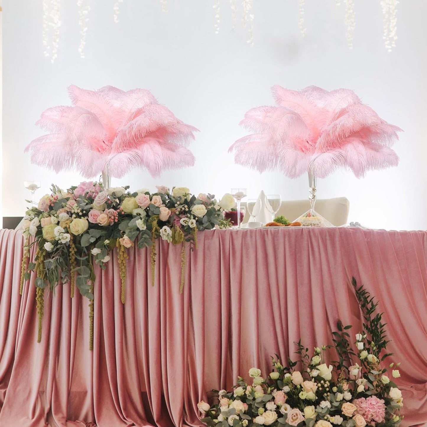 Maitys 90 Pcs Large Natural Ostrich Feathers Bulk 14-16 Inch (35-40cm) 12-14 Inch (30-35cm) 10-12 Inch (25-30cm) Ostrich Feathers Plumes for Centerpieces Wedding(Pink)
