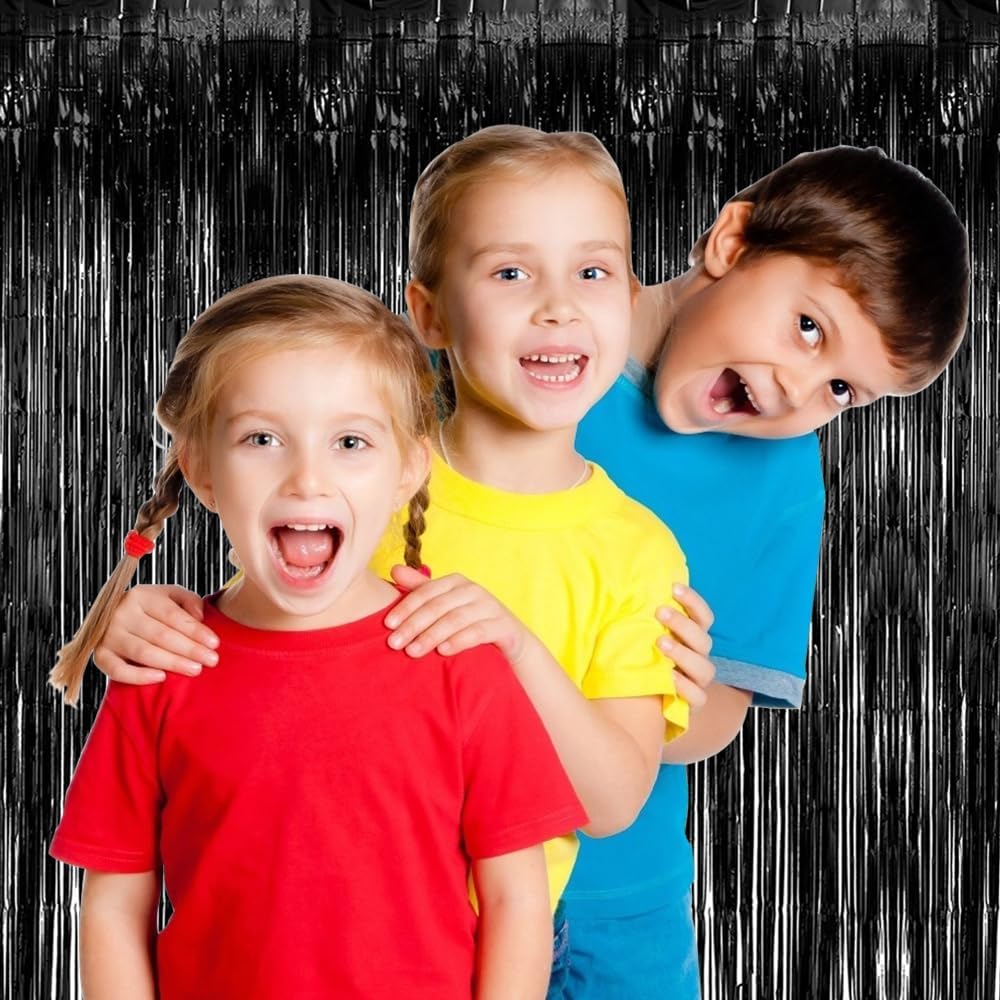 5 Pack Black Party Streamers Backdrop Tinsel Foil Fringe Curtains Halloween & Birthday Party Decorations