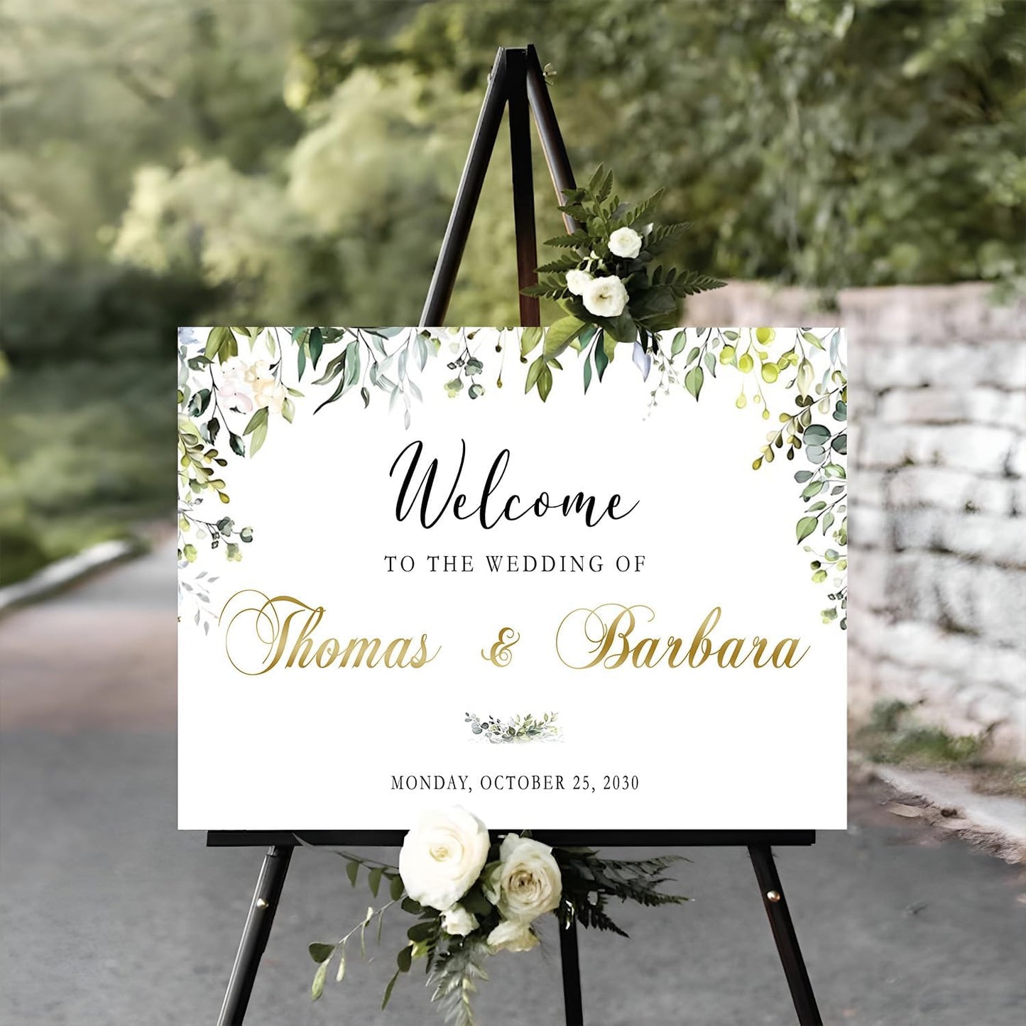 Welcome Sign Wedding, Welcome To Our Beginning Wedding Sign, Greenery Floral Theme Wedding Sign Decoration, Reserved Table Signs For Wedding, Signs For Wedding