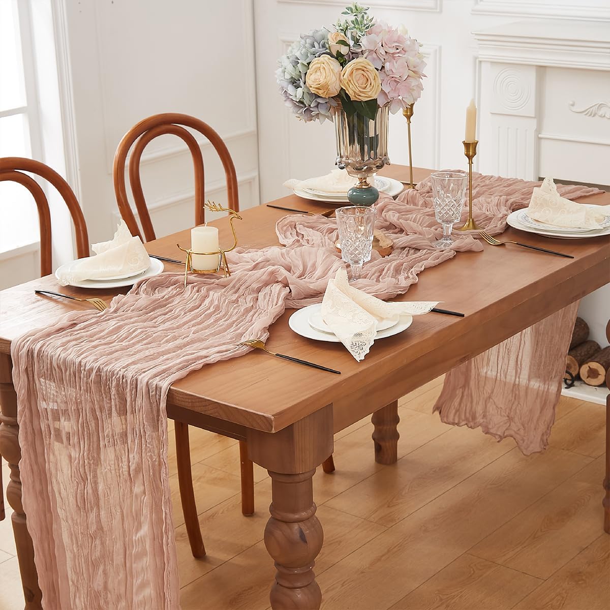 Nude 6 Pack Cheesecloth Table Runner 120 Inch 10 FT Boho Rustic Gauze for Wedding Baby Shower Party Farmhouse Summer Home Decor Washable