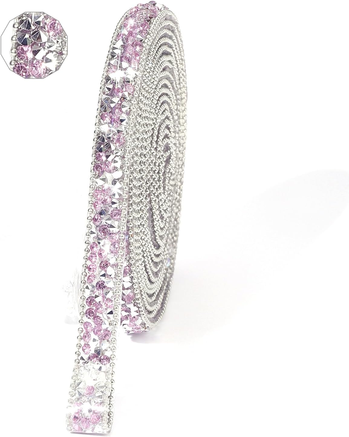 Rhinestone Ribbon 3 Yards Self Adhesive Rhinestone Strips Diamond Ribbon Sticker Crystal Roll Glitter Bling Rhinestones Tape for Crafting DIY Art Decoration (Purple,0.4 Inch)