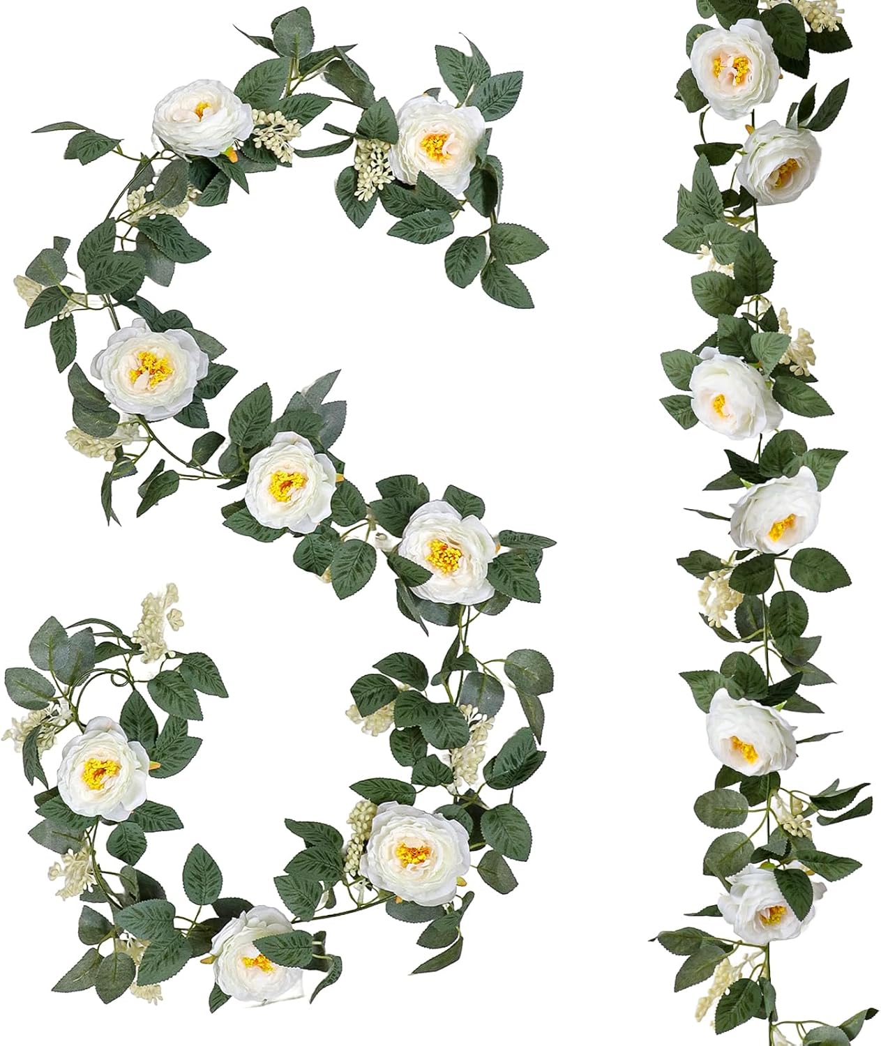 Uguisu 2 Pieces Artificial Eucalyptus Garland, 5.9 Feet Artificial Greenery, Spring Garland - for Wedding Decor, Parties, fireplaces, Tables, Indoor and Outdoor Decor. White