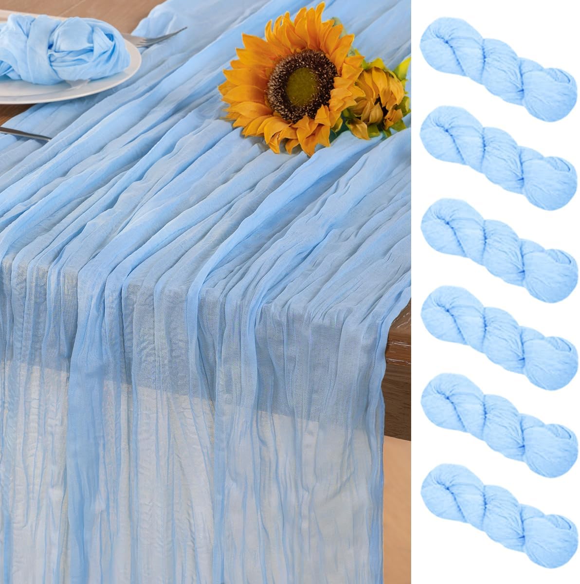 Baby Blue Cheesecloth Table Runner 6 Pack Fall Table Runners Boho Gauze 120 Inches Light Blue Cheese Cloth Fall Table Decorations for Thanksgiving Wedding Bridal Baby Boy Shower Party