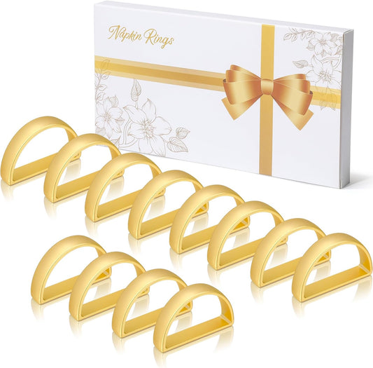 KPOSIYA Napkin Rings Set of 12, Metal Gold Napkin Rings Bulk for Table Settings, D-Shape Napkin Holders Rings for Dinner Table Decor, Easter, Fall,Thanksgiving, Christmas, Party,（12pcs）
