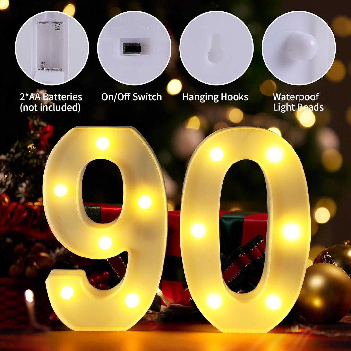 90th Birthday Decorations for Women Men,Happy 90 Birthday Decorations for Centerpieces Table,90 Light Up Numbers Sign Led for Party Backdrop Wall Decor for Wedding Anniversary Home