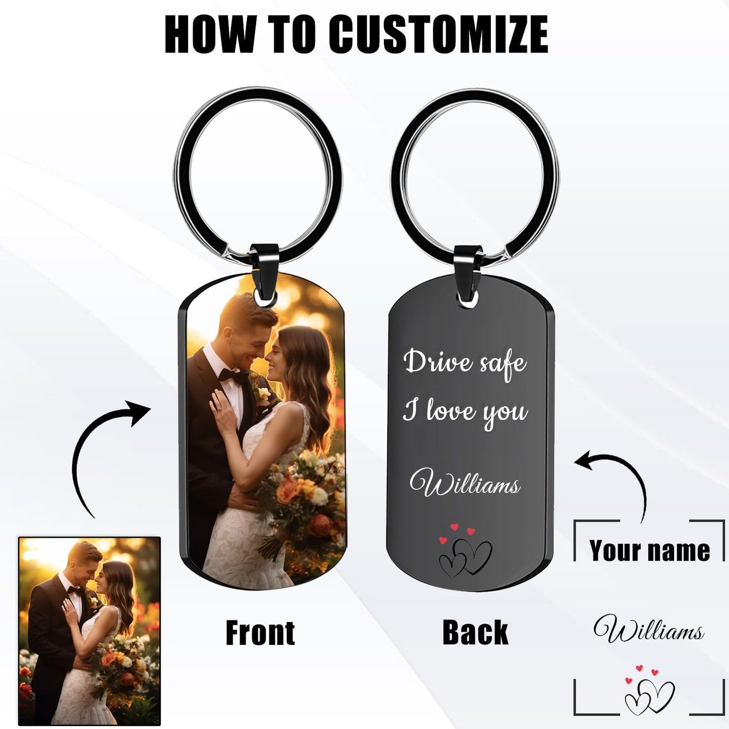 Custom Keychain with Picture, Personalized Keychain with Engraving Photo/Text for Dad, Mom