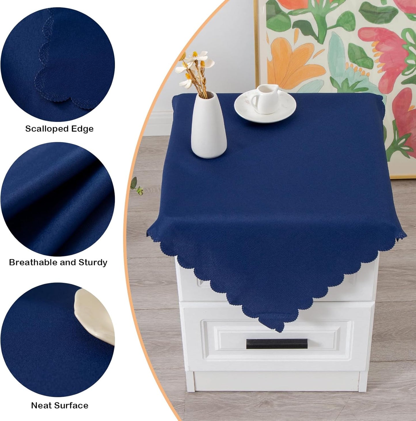 Small Square Navy Tablecloth 24 x 24 Inch Polyester Fabric Washable Table Cover Decorative Wrinkle Resistant Solid Color Table Cloth for Nightstand Party Wedding Camping