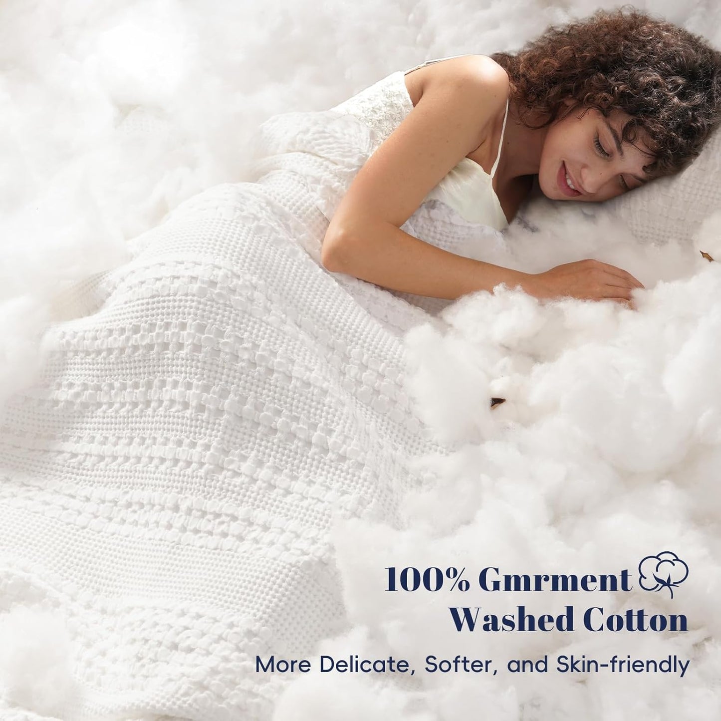 PHF 100% Cotton Waffle Weave Blanket King Size for Bed, Soft Lightweight & Breathable, All-Season Comfort, Luxury Aesthetic Woven Bedding for Home Decor, 108"x90", White