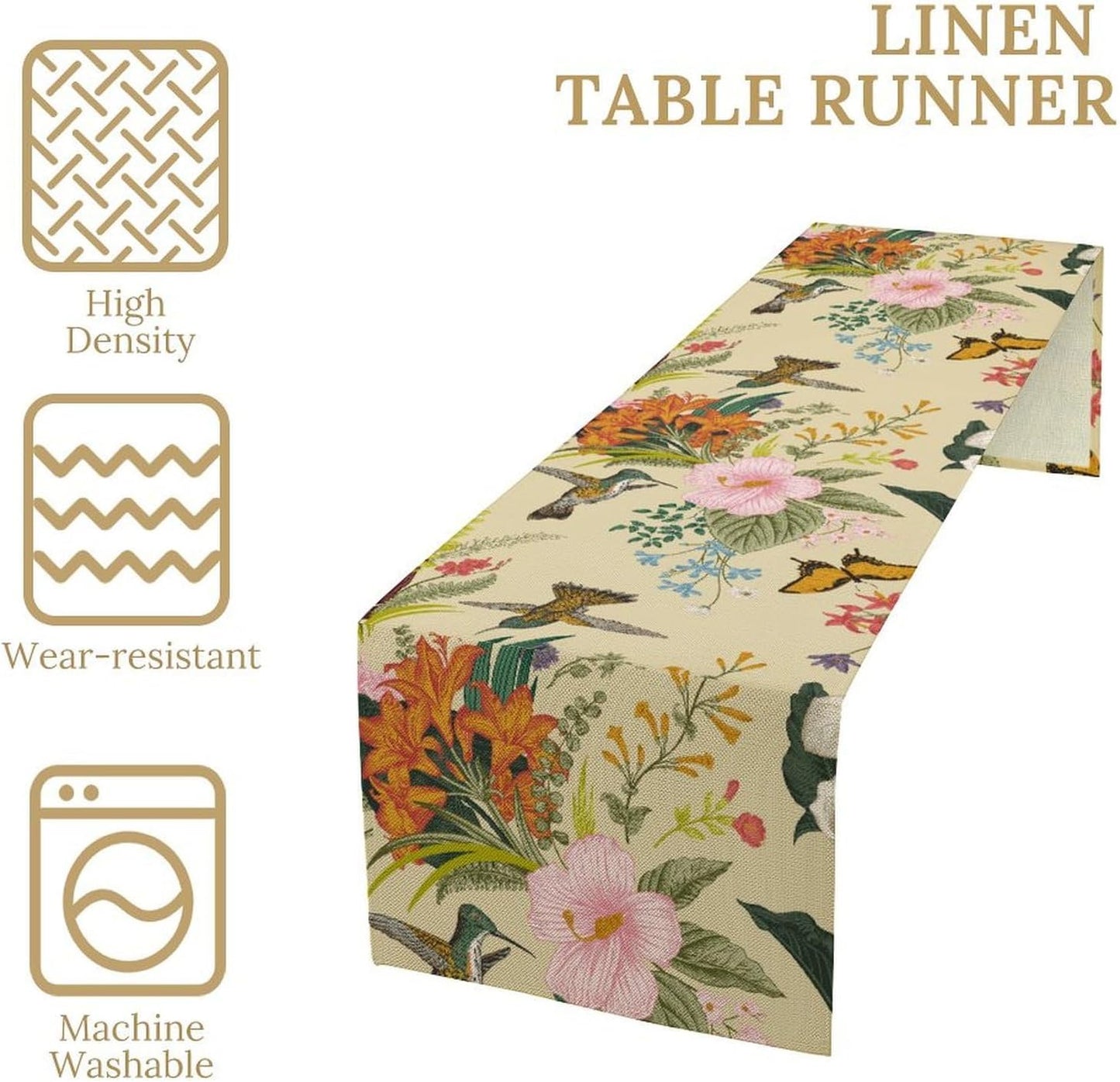 Brown Bird Floral Table Runner Spring Flower Kitchen Table Decoration Suitable for Family Dinner Decoration 13x70 Inch