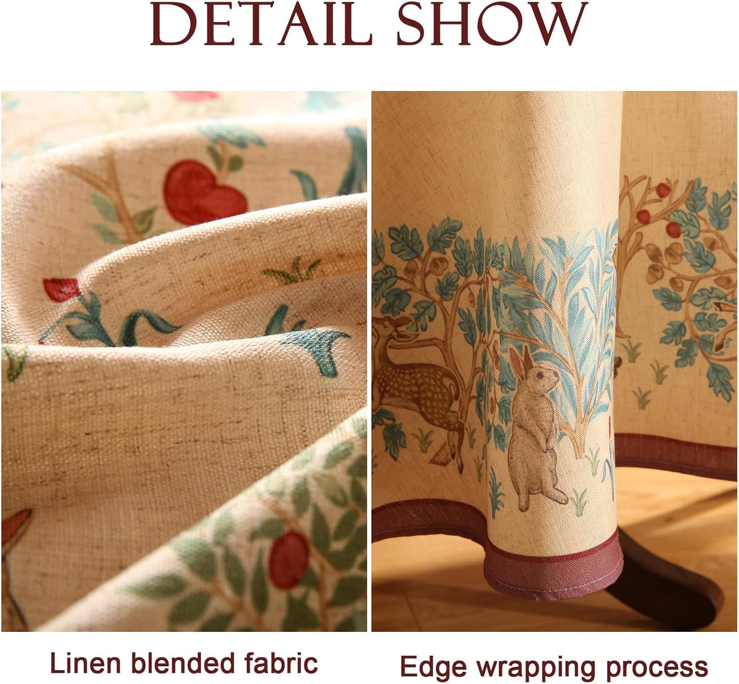 patdrea Designer Small Beige Tablecloth for Round Table,Vintage Anti-Wrinkle French Linen Tree Pattern Table Cloth,Decor Cover for Kitchen Dining Christmas,Thanksgiving,Diameter 55"-Tatiana D