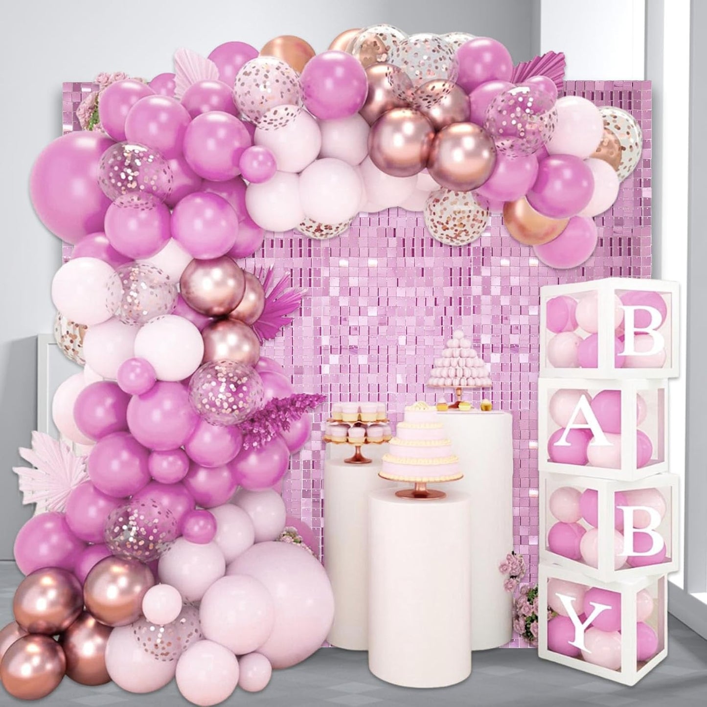 12PCS Light Pink Shimmer Wall Backdrop, Square Sequin Photo Backdrops Panel, Glitter Wall Background for Birthdays, Weddings, Christmas, Engagements, Disco Bachelorette Party Decoration (3FTx4FT)