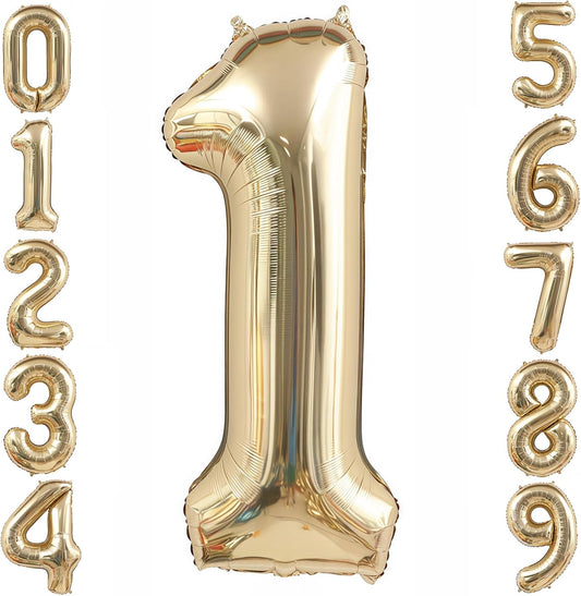 Champagne Gold 1 Balloon,40 Inch Light Gold Number 1 Balloon Big Foil Mylar Helium 1 Balloon for Birthday Party