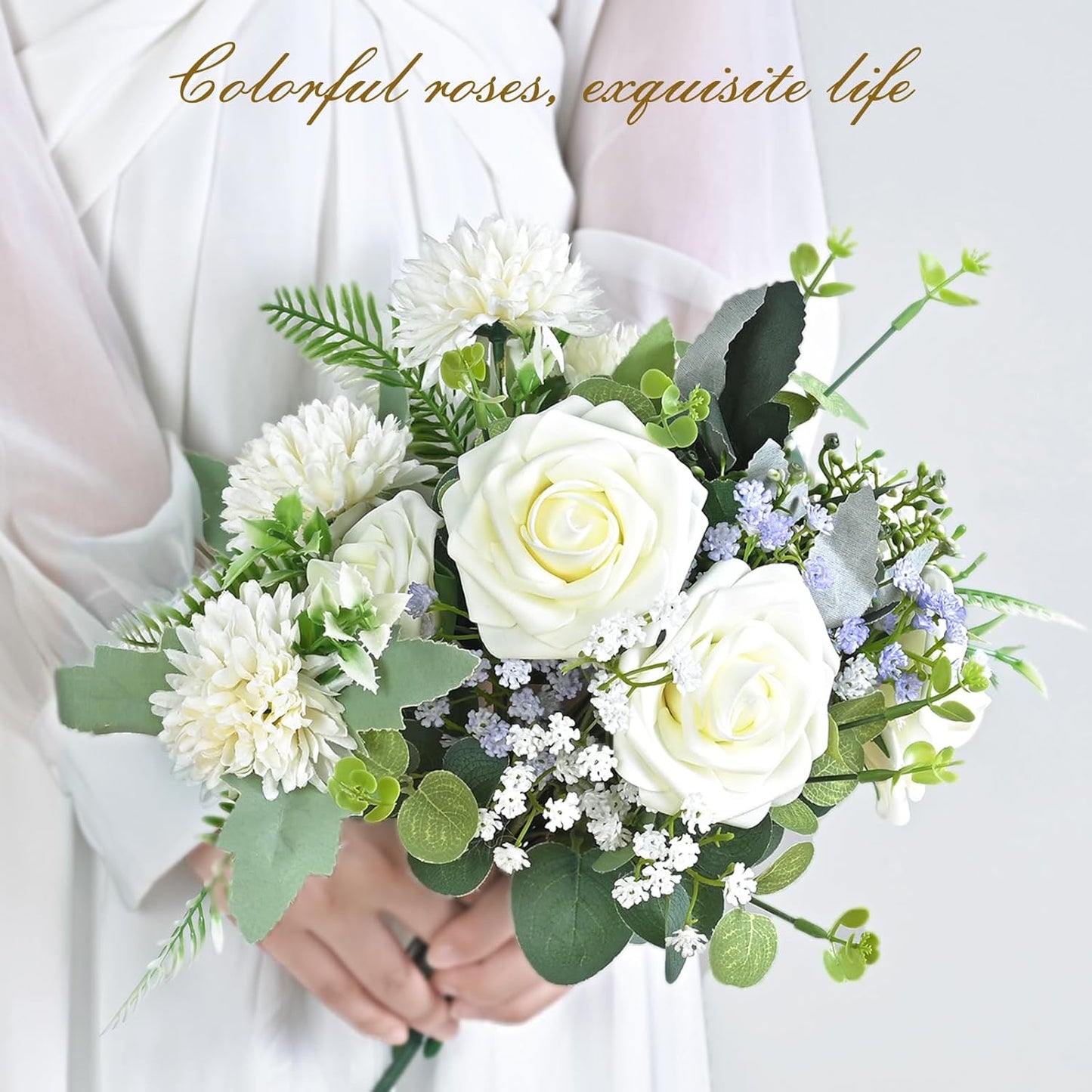 BLEUM CADE 36Pcs Artificial Flowers Fake Roses with Stems, Ivory White Boxed Foam Roses for DIY Bouquets Centerpieces Wedding Party Arrangement Bridal Shower Decor