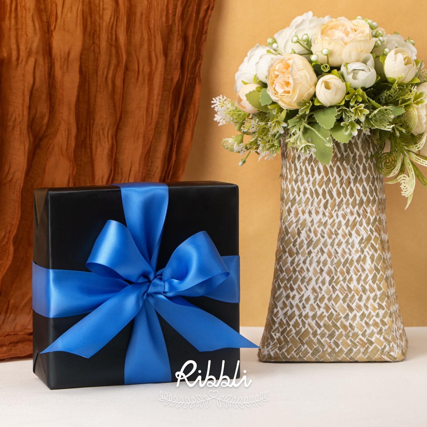 Ribbli Royal Blue Double Faced Satin Ribbon,1-1/2” x Continuous 25 Yards,Use for Bows Bouquet,Gift Wrapping,Wedding,Floral Arrangement