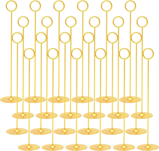 Urban Deco 24PK Table Number Holders Place Card Holders 12 Inch Table Card Holders Steel Card Holders for Photos, Food Signs, Memo Notes, Weddings, Restaurants, Birthdays (Gold 24PK)