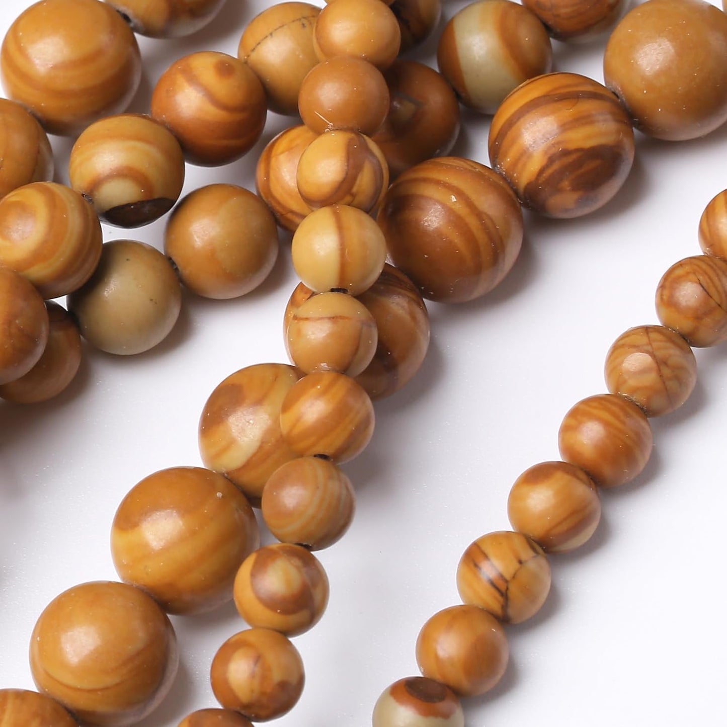 Yellow Woodgrain 10mm Stone Beads for Jewelry Making DIY Craft Gemstone Beads Kit (10mm, 35pcs) Smooth Healing Crystal Beads for Bracelets, Necklaces, Home Decor