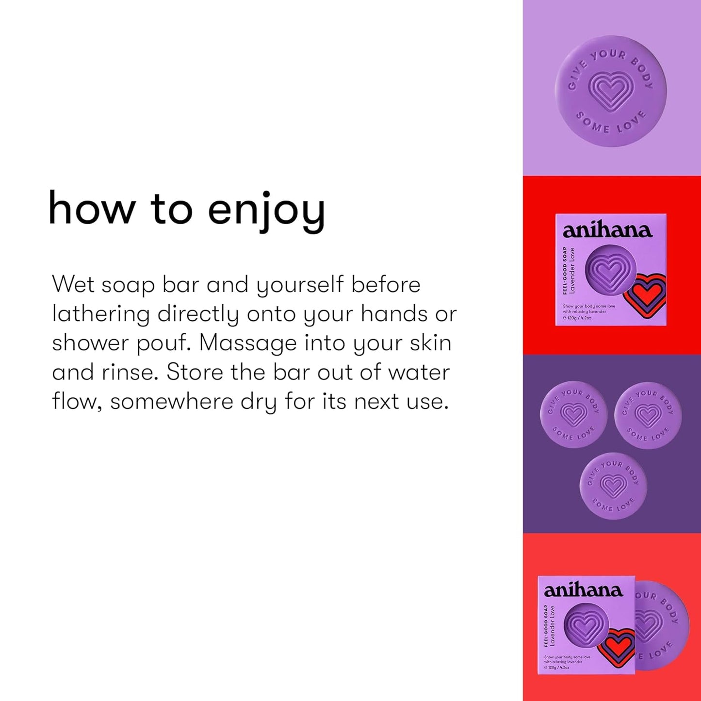 ANIHANA Feel-Good Soap 3 Pack with Coconut Oil and Shea Butter, Gentle Cleansing, Paraben Free, Cruelty Free, Refreshing Lavender Love Scent, 4.2 oz each