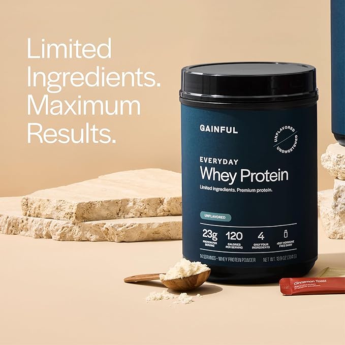 Gainful Everyday Whey Protein Powder, 23g Protein per Serving, Unflavored, Supports Muscle Growth, Recovery, & Daily Nutrition, with Whey Isolate, Casein, & No Artificial Ingredients, 14 Servings
