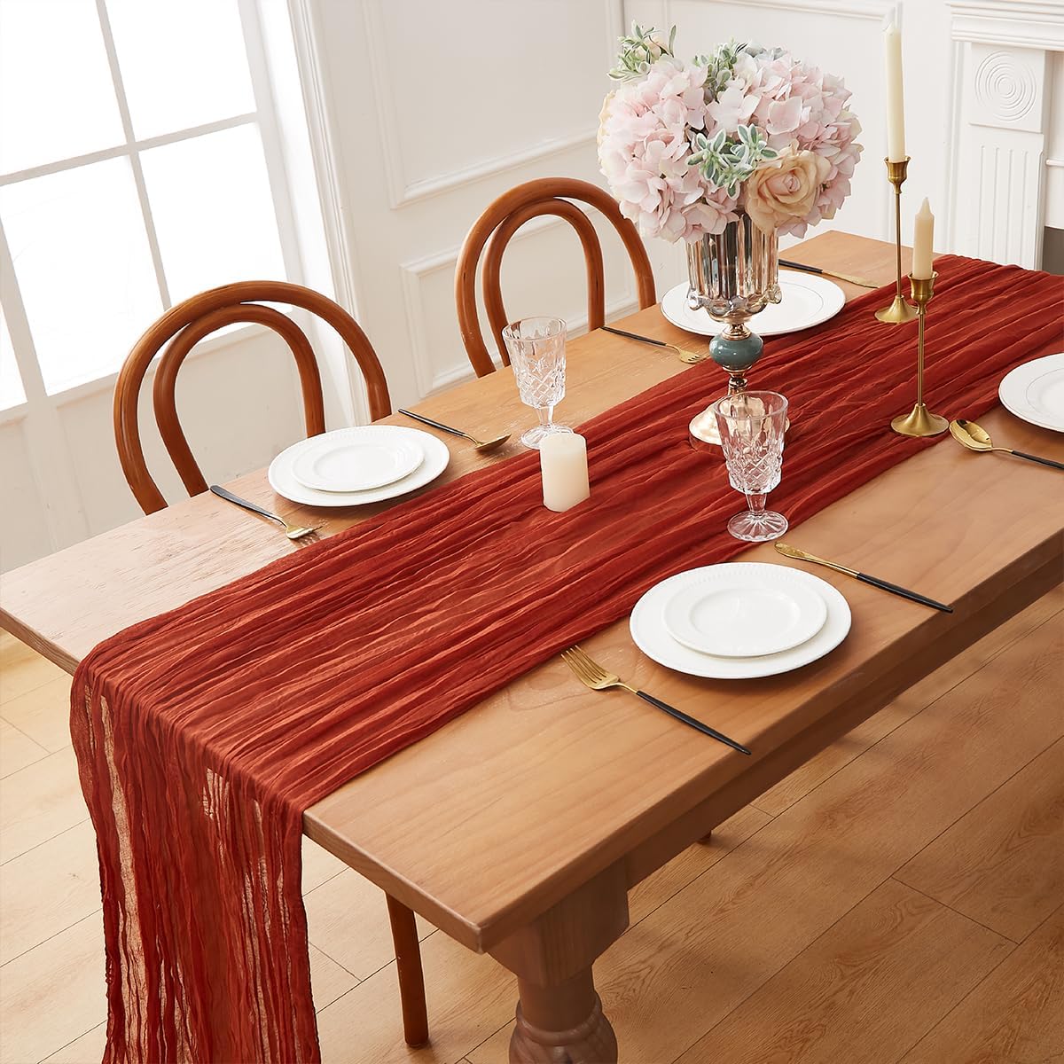 Terracotta 6 Pack Cheesecloth Table Runner 120 Inch 10 FT Boho Rustic Gauze for Wedding Baby Shower Party Farmhouse Summer Home Decor Washable