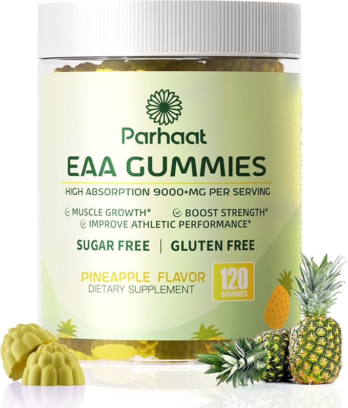 EAA Gummies 120 Gummies (Pineapple), Essential Amino Acids - All 9 Essential Aminos (EAA) and All Branched-Chain Aminos (BCAAs), Non-GMO, Gluten Free, Vegetarian Friendly