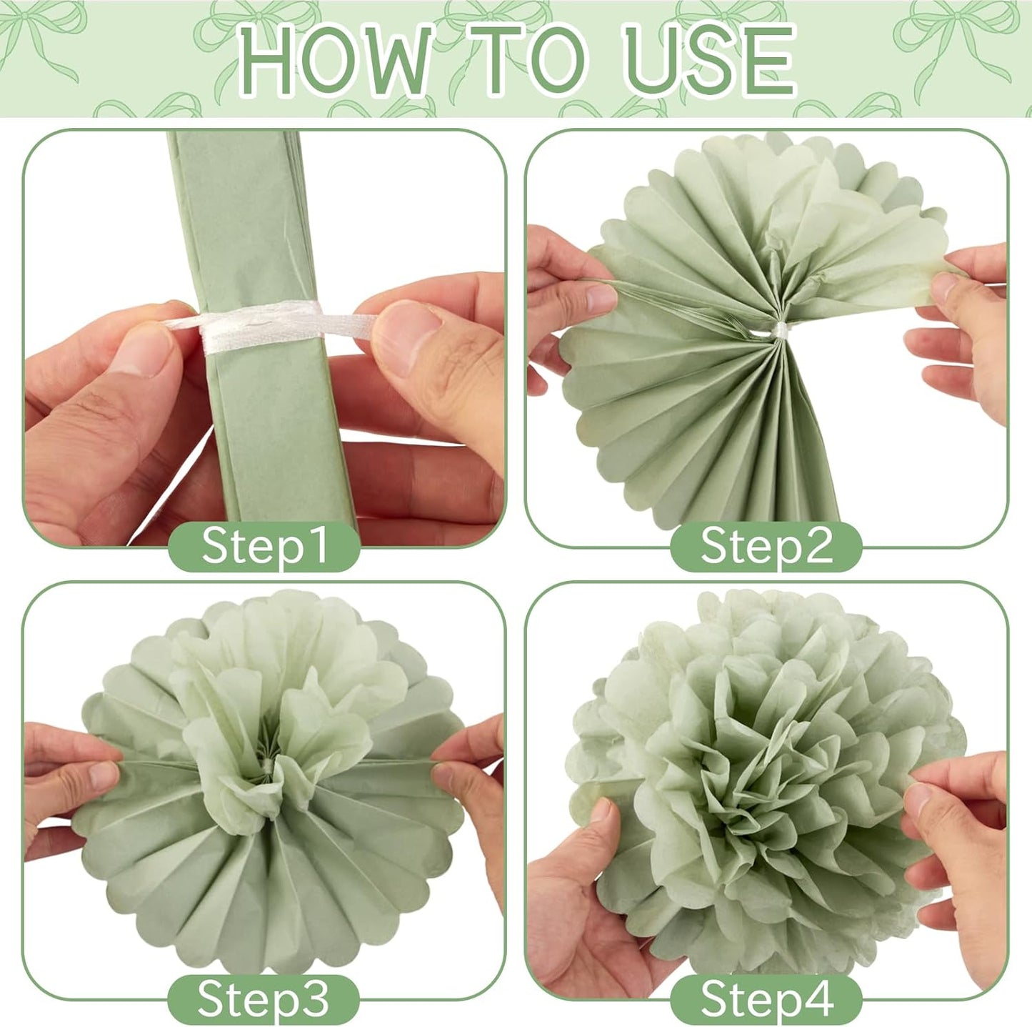 EASY JOY Sage Green Tissue Pom Poms Paper Flowers Decorations Natural Green Boho Hanging Décor for Safari Jungle Party Bridal Shower Baby Shower Home Decor Nursery Birthday Backdrop 15PCS