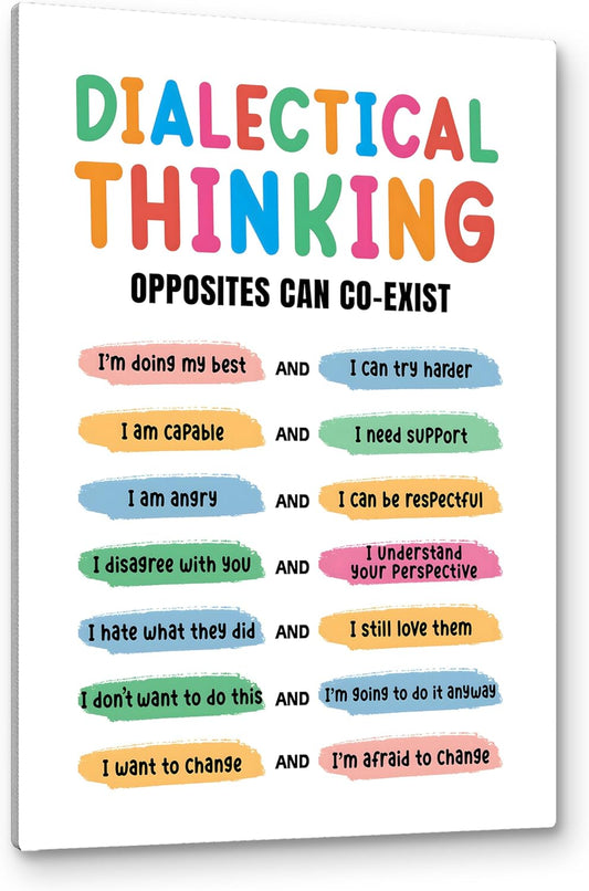 PHAMTE Dialectical Thinking Inspirational Mental Health Wall Art,Growth Mindset Print Framed Canvas Painting Artwork For Psychologist School Counselor Office Therapy Office Decor (16x24 Inch)