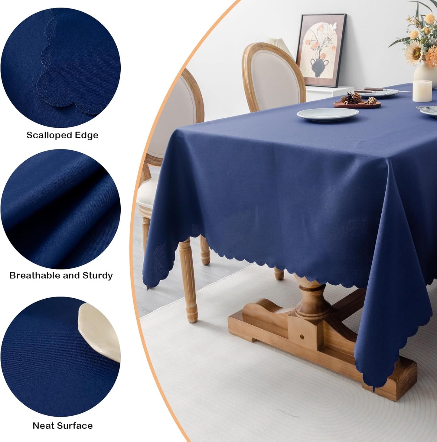 Rectangle Navy Tablecloth 60 x 84 Inch Polyester Fabric Washable Table Cloth Decorative Wrinkle Resistant Solid Color Table Cover for Kitchen Dinning Party Wedding Camping