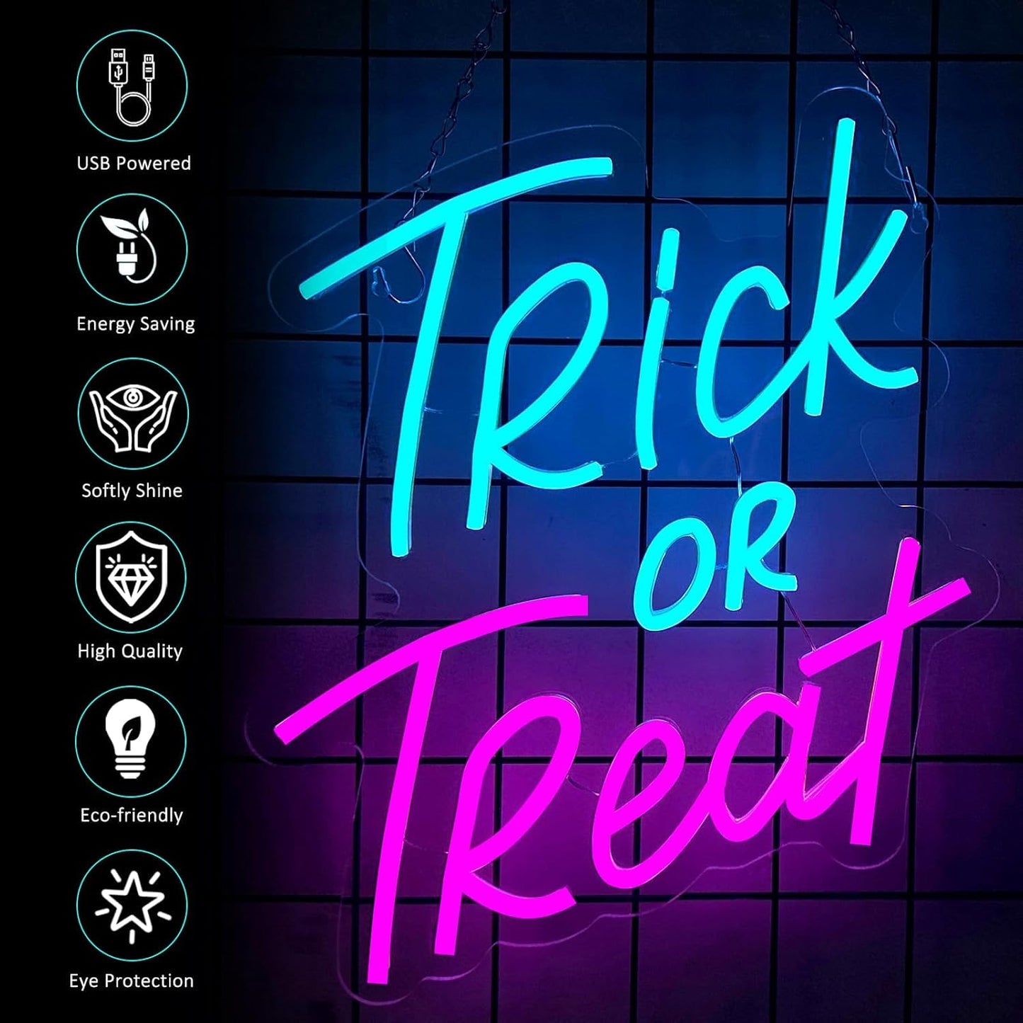 Trick or Treat Neon Sign Halloween, USB Halloween Neon LED Light for Wall Decor, Trick or Treat Halloween Sign Decorations for Home Bar Salon Coffee Stores Porch Front Door