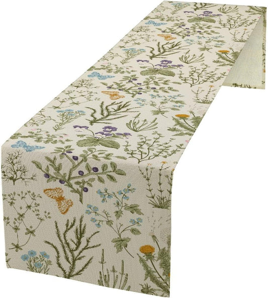 Floral Table Runner,Wildflower Spring Table Runner Seasonal Summer Butterfly Kitchen Dining Table Decoration for Home Party 13x36 Inch