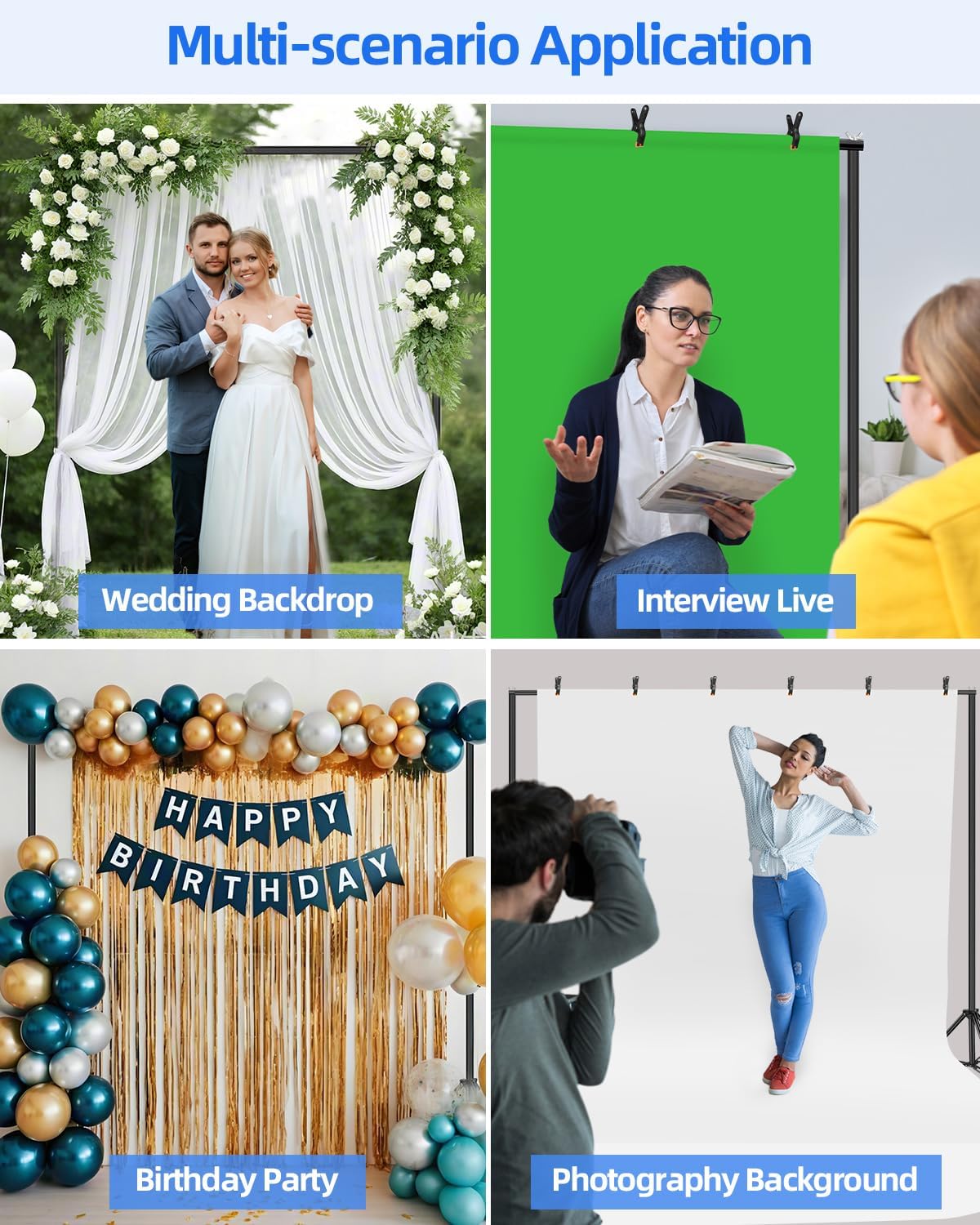 Hemmotop Backdrop Stand 10x8ft, Heavy Duty Photography Background Stand for Parties, Adjustable Photo Backdrop Stands Kit for Wedding, Photo Booth, Party, Decoration, Balloon, Projector Screen