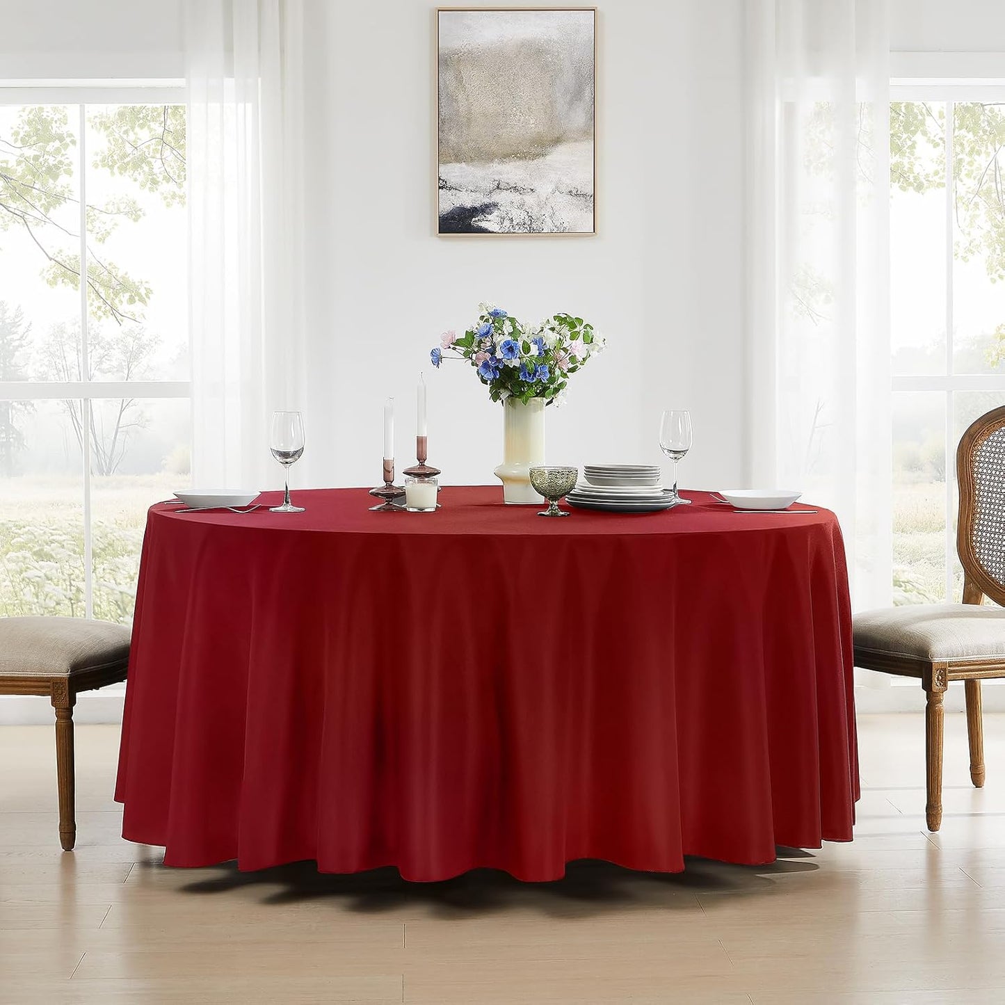 Round Tablecloth 120 Inch Tablecloth 6 Pack Red Table Cloths Washable Decorative Linen Polyester TableClothes Cover for Dining Table Banquets Buffet Parties and Wedding