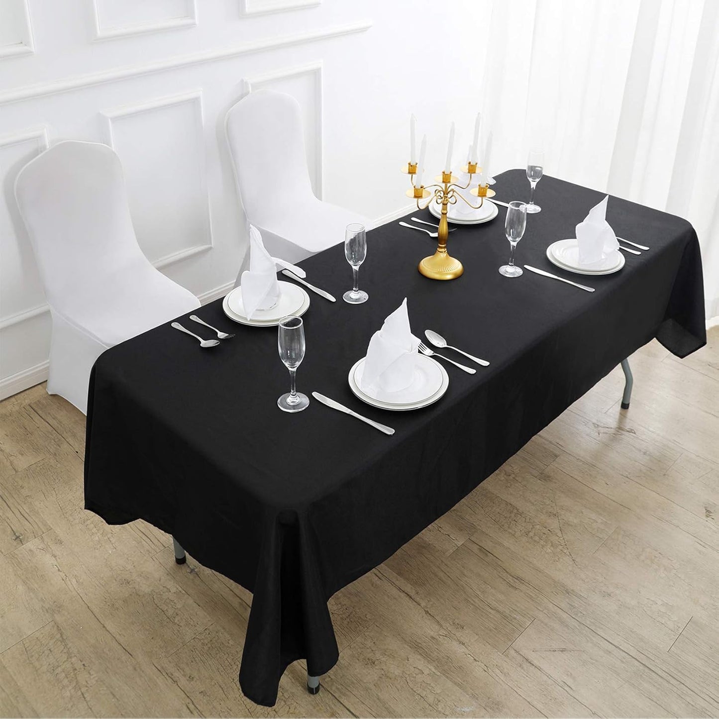 Rectangle Tablecloth 60x84 inch Washable Polyester Fabric Table Cloth for Wedding Party Dining Banquet Decoration（60x84, Black）