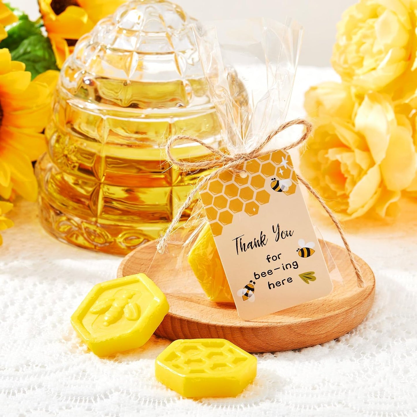 48 Set Baby Shower Favors Bee Party Favors Including Honeycomb Soap with Thank You Card Gift Honey Soap for Guest Gender Reveal Honey Gift Birthday Party Decorations (Yellow)