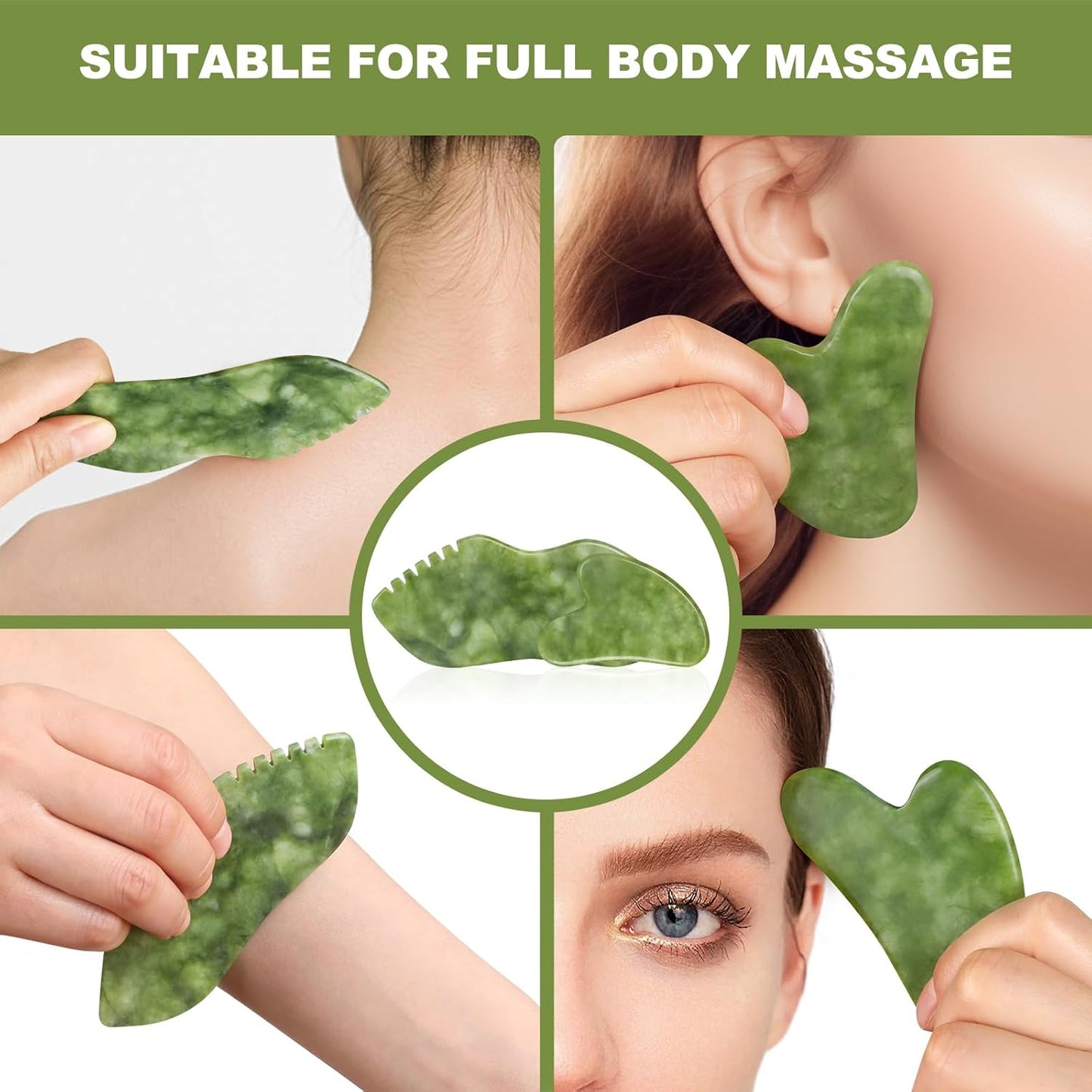 airogym 2PCS Jade Stone Gua Sha Set Face Massager Jade Facial Tools Body Lymphatic Drainage Massager, Guasha Face Sculpting Tool Skin Care Set Gifts for Women Gua Sha Sculpting for Tighten Skin