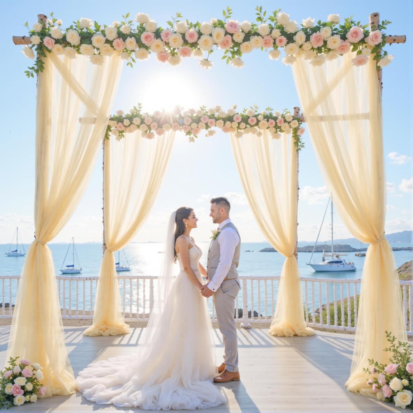 Champagne Arch Draping Fabric for Wedding, 2 Panels 60" x 26Ft Chiffon Drapery Fabric Drapes Backdrop for Wedding Ceremony Baby Shower Bridal Shower Decoration