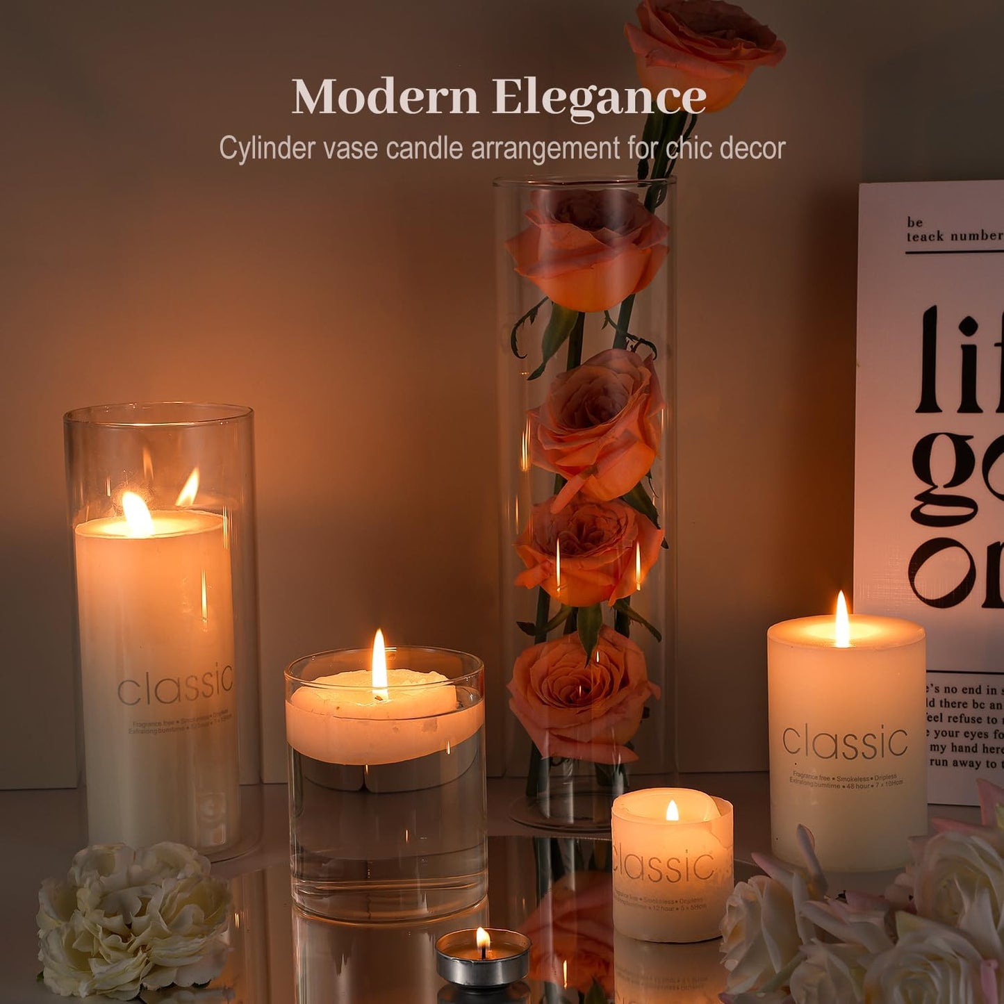 12 Pack Glass Cylinder Vases 4, 8, 12 Inch Tall Clear Vases for Centerpieces Wedding Decoration, Clear Glass Flower Vases Hurricane Floating Candle Holder for Party Table Home Decor