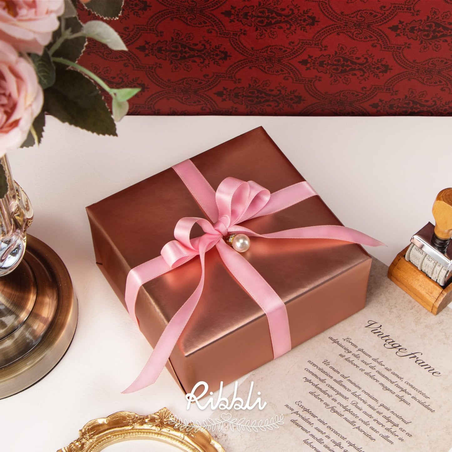 Ribbli Double Faced Pink Satin Ribbon,1/2” x Continuous 25 Yards,Use for Bows Bouquet,Gift Wrapping,Floral Arrangement