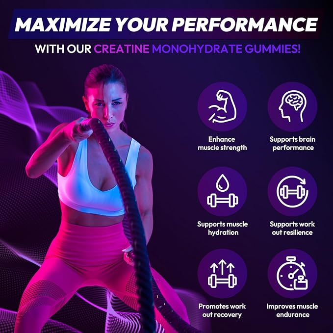 Creatine Gummies Monohydrate Complex for Men & Women, 9000MG Creatine Pre-Workout Supplement Enhance Muscle Strength Recovery Cognitive Health & Memory, 120 Gummies Sugar Free Vegan Non-GMO