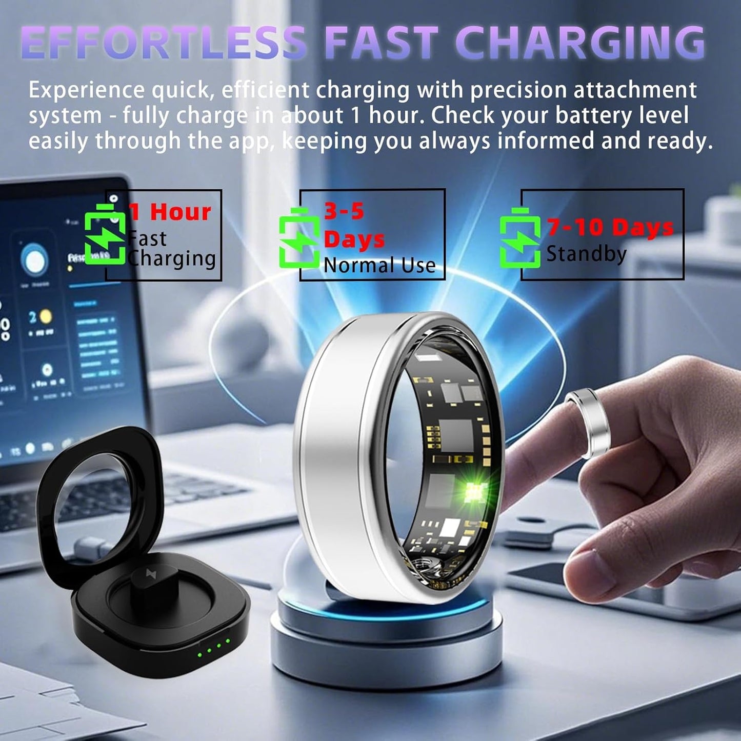 Smart Ring for Women – Fitness Tracker Ring with Heart Rate, SpO2, Blood Pressure, Sleep Monitoring, Step & Calorie Counter, No Subscription Fee, iOS & Android Compatible (Silver, 13)