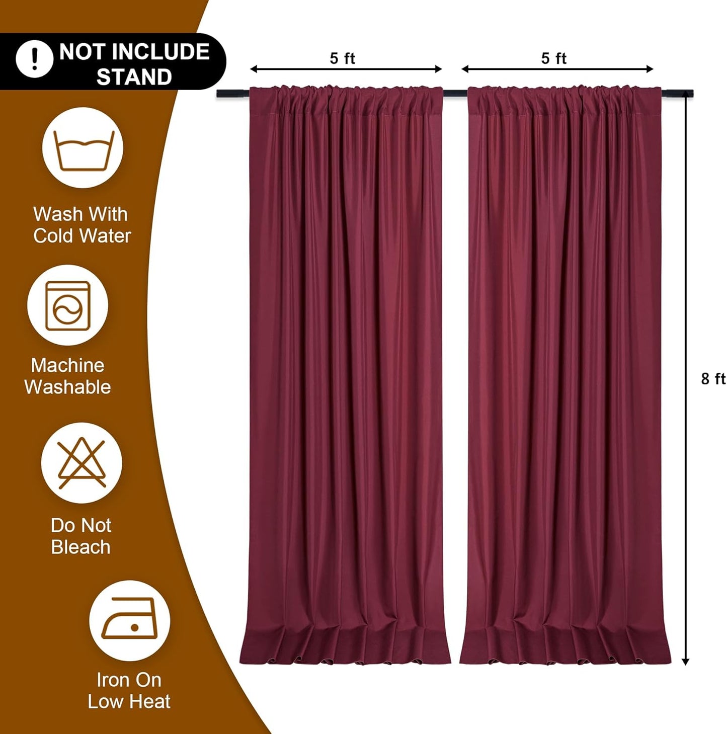 DWCN 10x8 FT Burgundy Backdrop Curtains for Parties, Photography Backdrop Drapes with Rod Pockets for Wedding Decorations Stage Birthday Family Gatherings, 2 Panels 5ft x 8ft