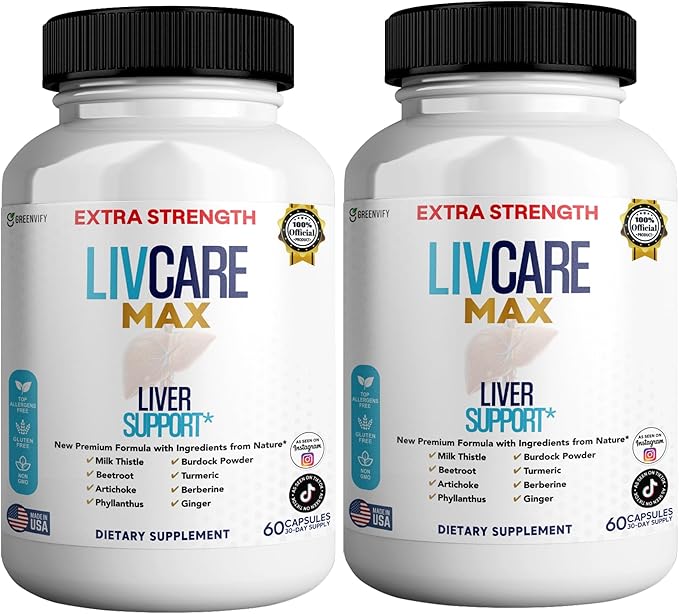 Livcare Max Liver Support Supplement, Extra Strength, 60 Veggie Capsules, 30 Day Supply with Milk Thistle, Beetroot, Artichoke (2)
