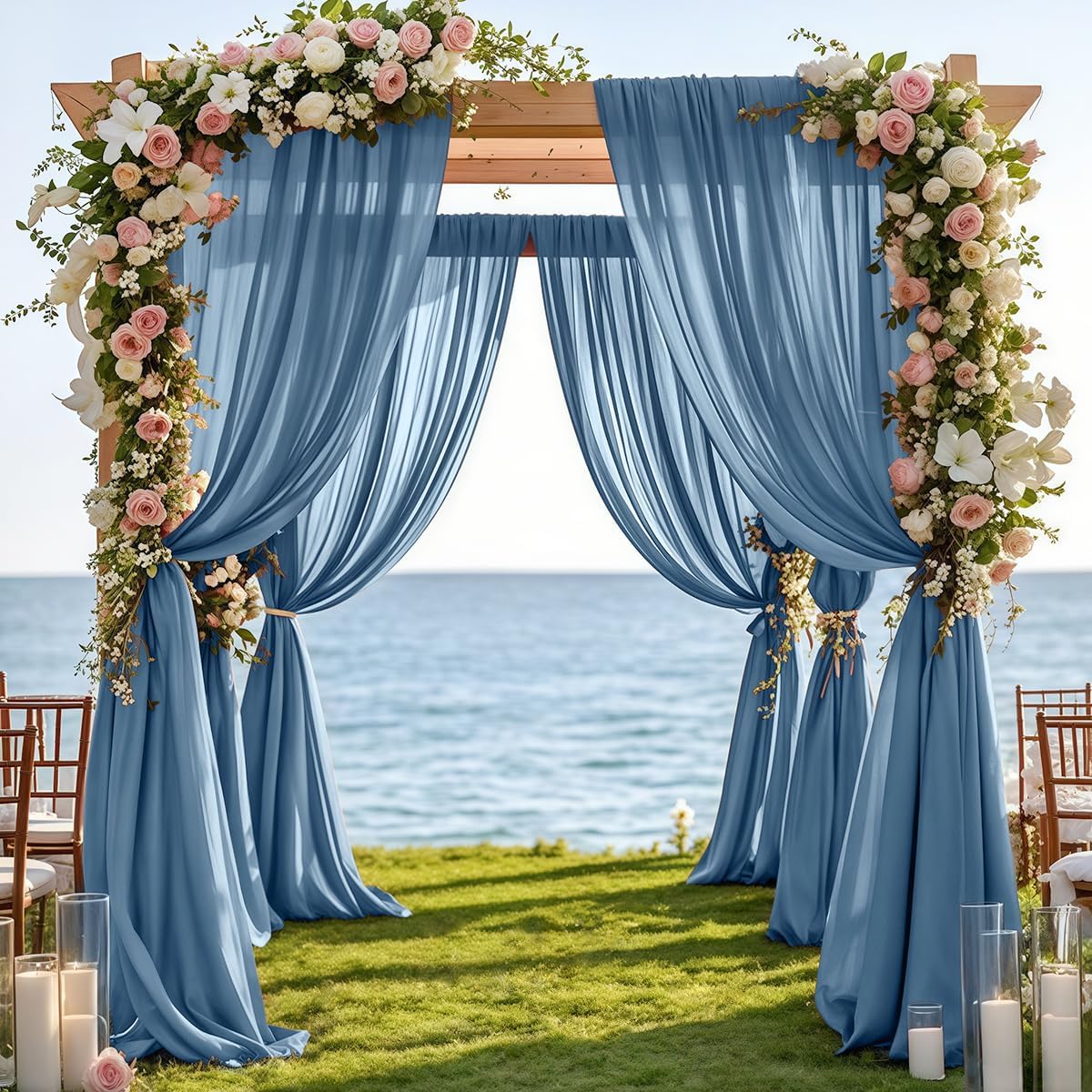 Fall Dusty Blue Wedding Arch Draping Fabric 1 Panel 29" × 20FT Sheer Drapes Outdoor Curtain for Wedding Ceremony Baby Bridal Shower Arch Ceiling Backdrop Decor