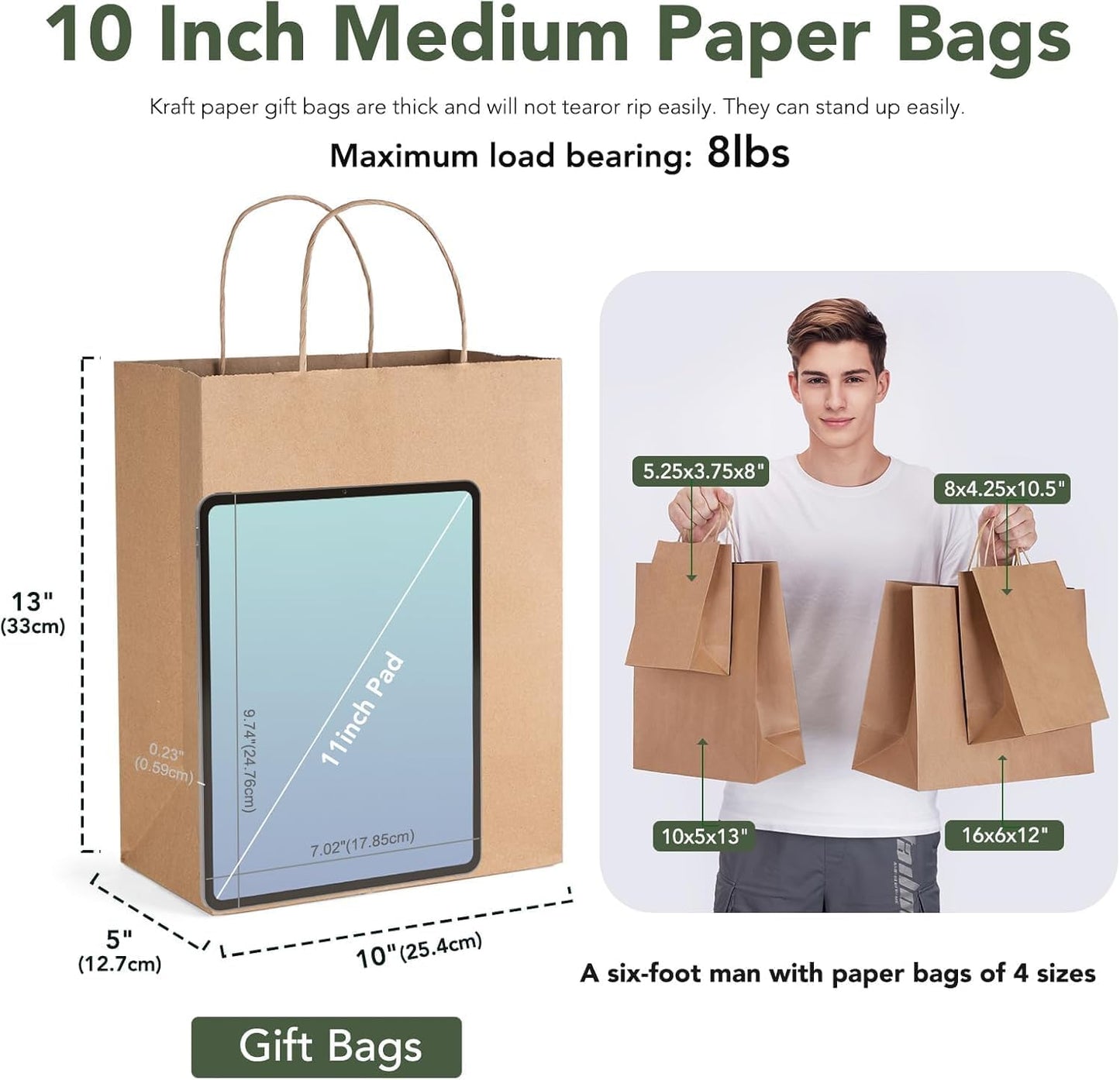 GSSUSA Brown Paper Bags with Handles 9000 Pack Brown Gift Bags10x5x13 Inch Kraft Paper Bags, for Shopping, Retail and Grocery -Take Out Bag
