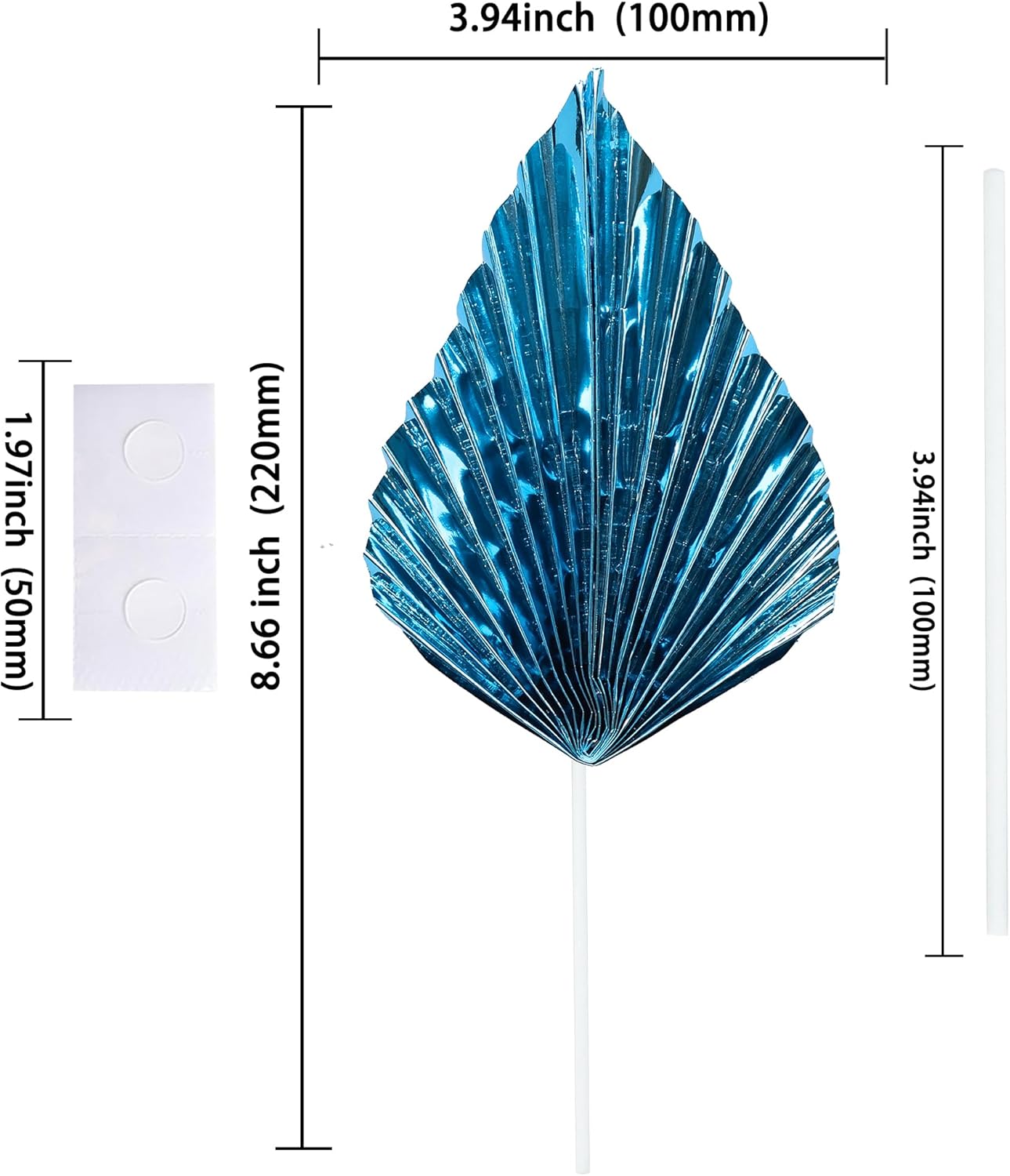 Ephlyn 6Pcs Paper Palm Leaves Fan Cake Toppers Palm Leaf Fan Cake Picks Craft DIY Fan Cupcake Toppers Palm Spear Leaves Cake Decorations for Baby Shower Wedding Birthday Party Supplies Bright Blue