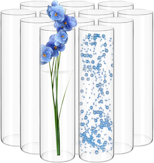 12Pack Glass Cylinder Vases for Centerpieces - 12 Inch Tall Flower Vase for Wedding Decorations, Floating Candle Holder Vase Bulk,Glass Hurricane Candle Holders for Table Shelf, Party, Home Decor