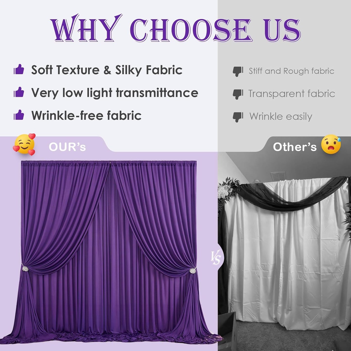 8 Panels Purple Backdrop Curtains for Party Background, Wrinkle Free Purple Photo Backdrop Drapes Back Drop Cloth for Wedding Birthday Photography Baby Shower Decor, 40ftx10ft