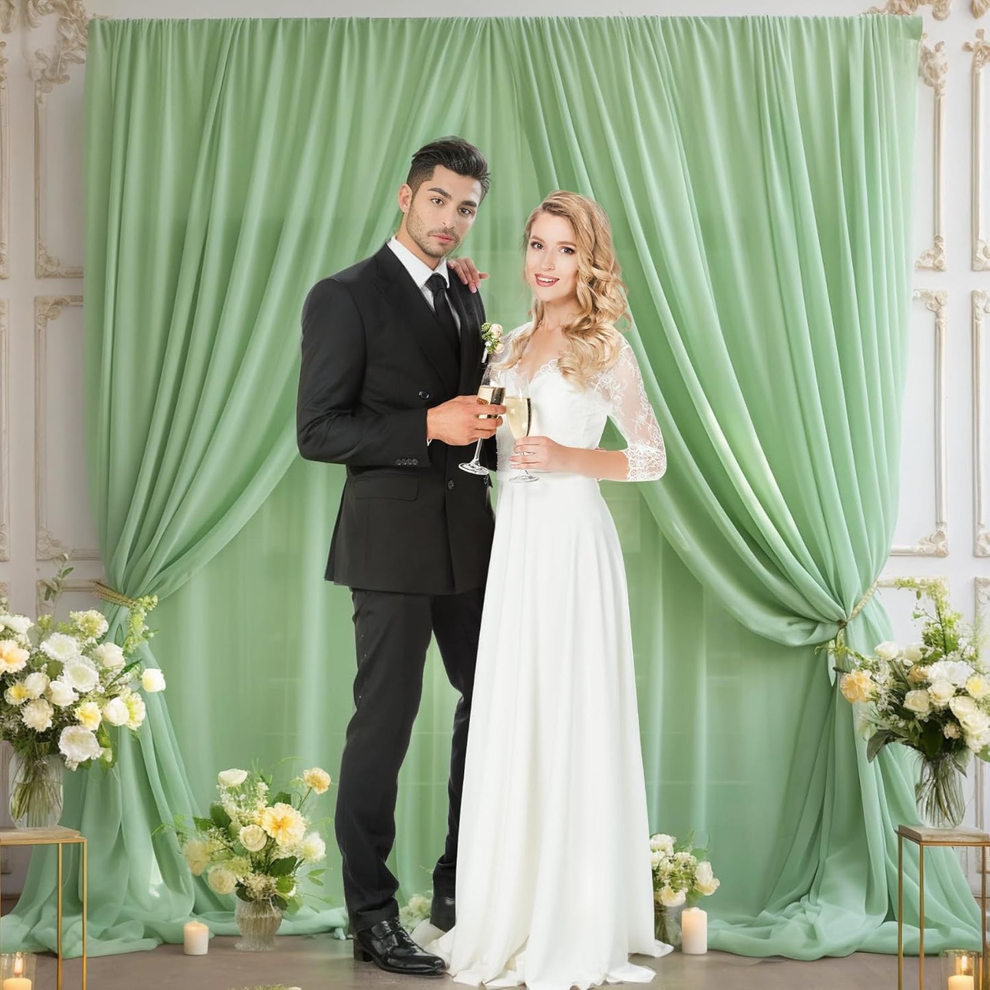 20ft X 10ft Olive Green Tulle Backdrop Curtain for Parites, Sheer Backdrop Curtains Fabric Drapes for Wedding Ceremony Arch Party Stage Decorations